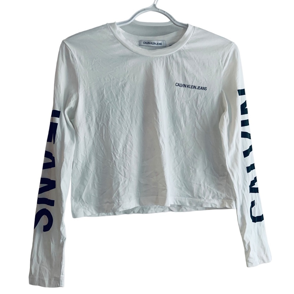 🤍Calvin Klein Small White Crop top with long sleeve🤍